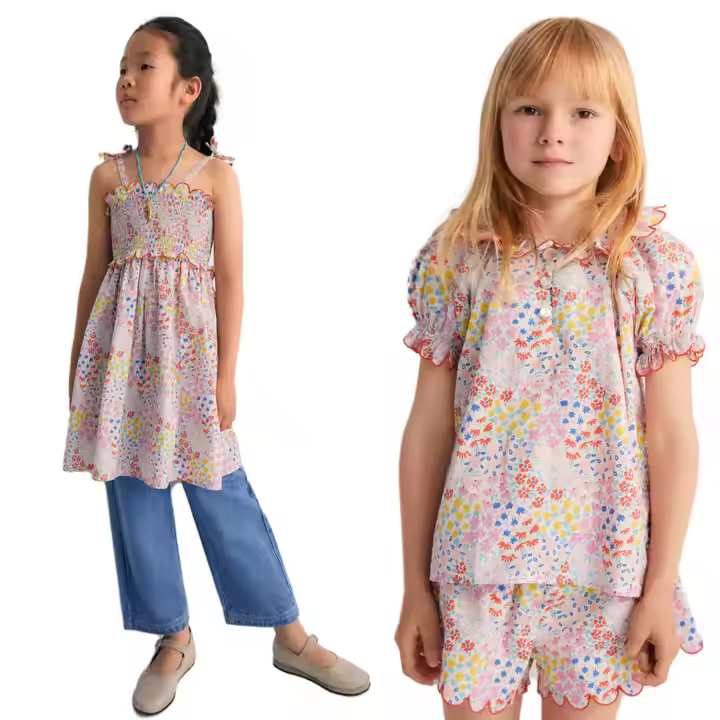Custom Floral Print Blouses Shorts Two-Piece Sets for Girls 3 Sisters Matching Outfit Children's Dresses 3 Sisters Matching