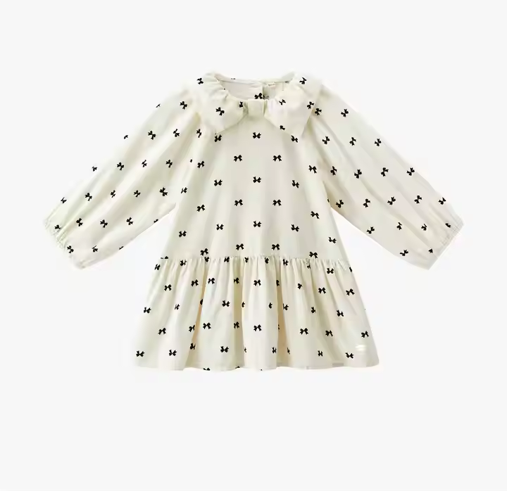 High Quality Cotton Corduroy Dress for Children Custom Logo All Over Print Knee-Length with Beautiful Flowers for Summer