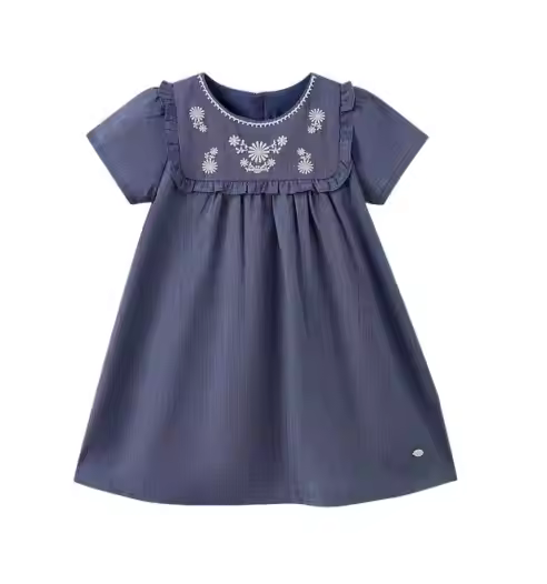 Fashionable High Quality Custom Children Clothes Summer Cotton Plain Short Sleeve Embroidery Dress Girls