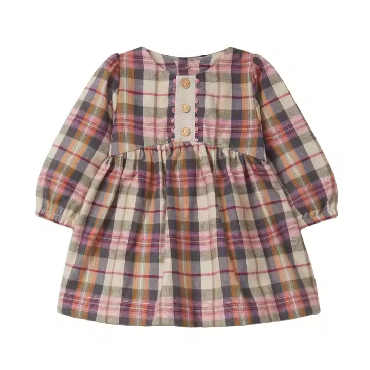 Plaid Cotton Fabric Custom Fashion Children Clothes Summer Kids Girls Dress Casual Design OEM