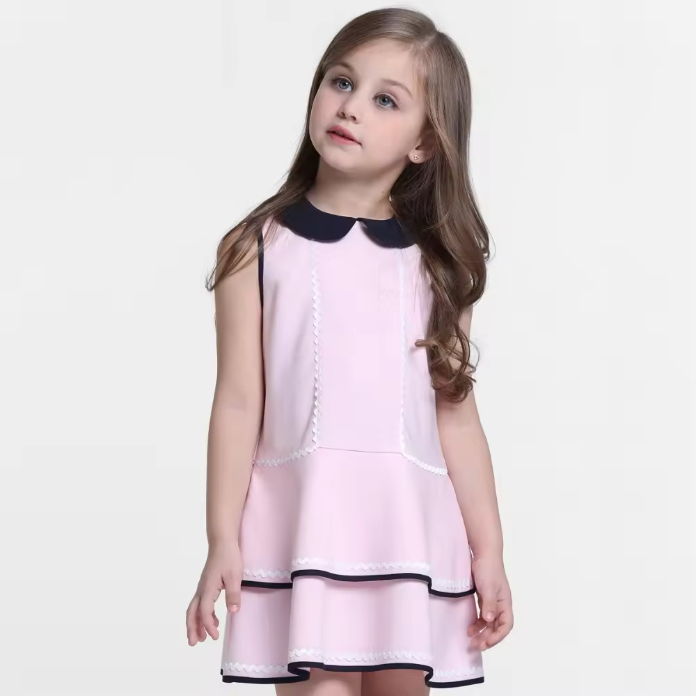 Guangzhou Hot-selling Summer Girls' Dresses Fashion Kids Dresses Custom Pink Ruffle Girls' Dress