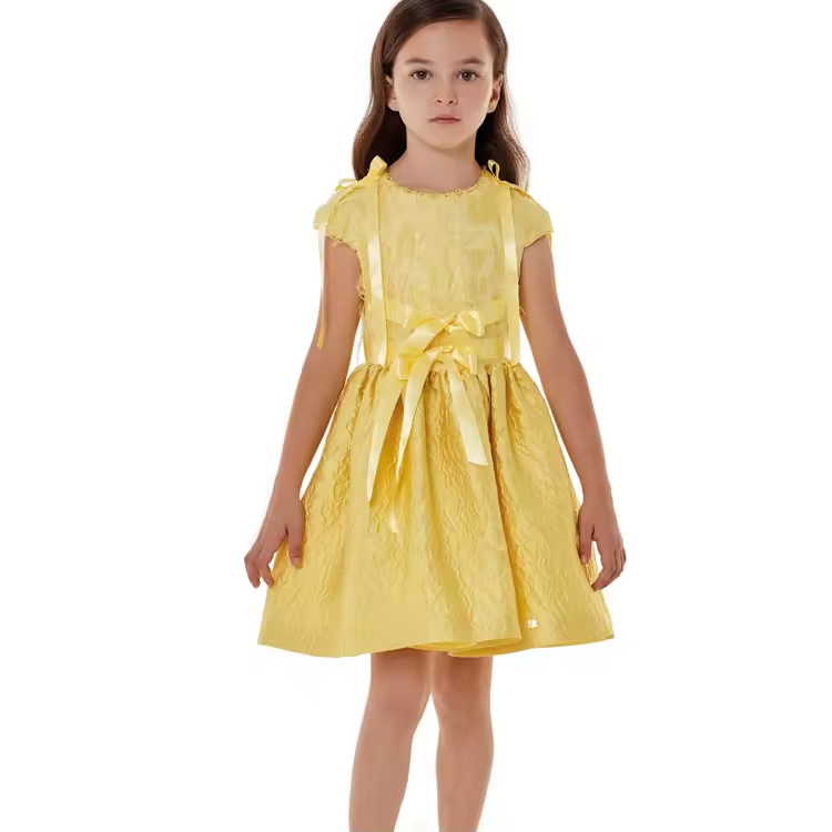 China Supplier Baby Frock Designs Fancy Baby Dress Boutique Girl Birthday Party Dress Yellow Princess Summer Dresses for Girls