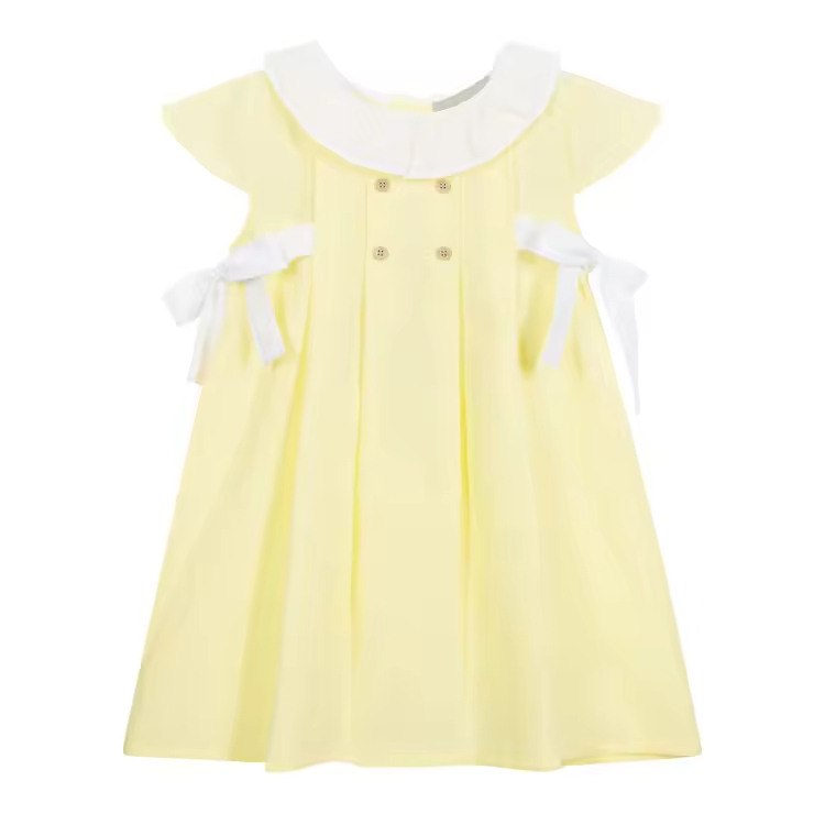 Latest Simple Classic Cotton Frock Designs Yellow Sleeveless Baby Girl Summer Dress Fashion Bow Kids Clothes Girls Dresses