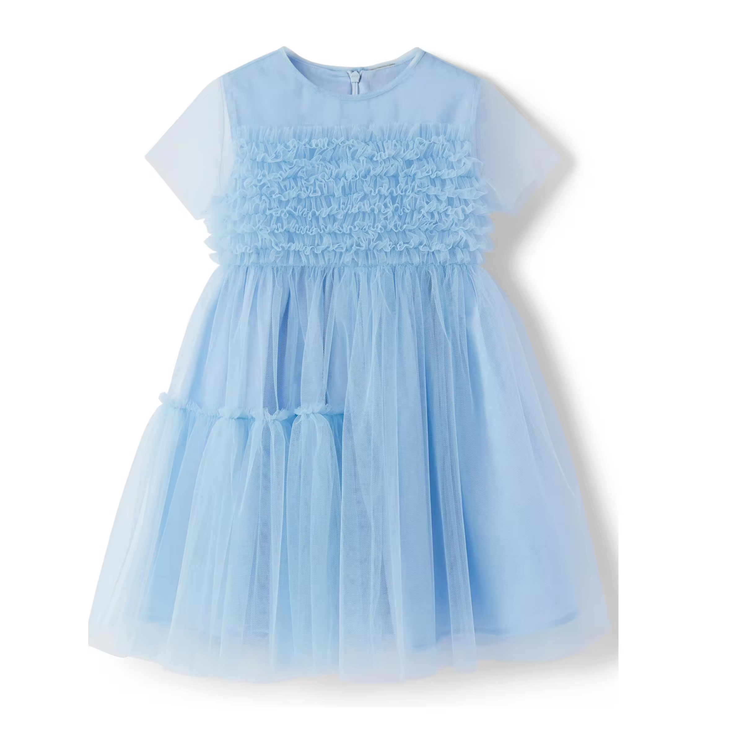 Customizable Blue Gauze Girls Tutu Dress with Ruffles Wholesale Age Group Children Season Summer Pattern Type Solid