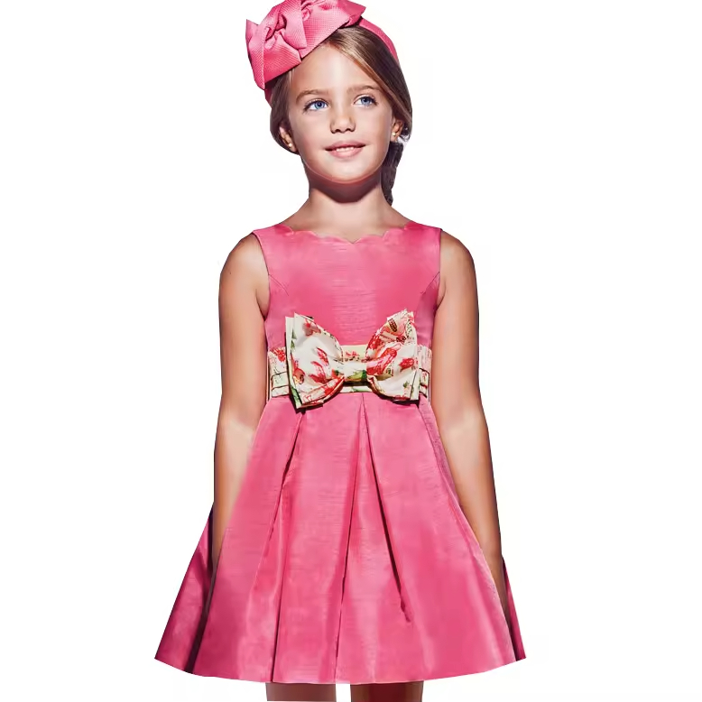 Wholesale OEM Service Girls' Children's A-Line Mini Bow Baby Party Dresses Polyester Fabric Breathable