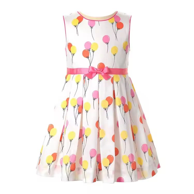 2025 Hot Sale High Quality OEM/ODM Lovely Cotton Sleeveless Summer Dress Balloon Print Elegant Casual Girls' Dresses With Bow