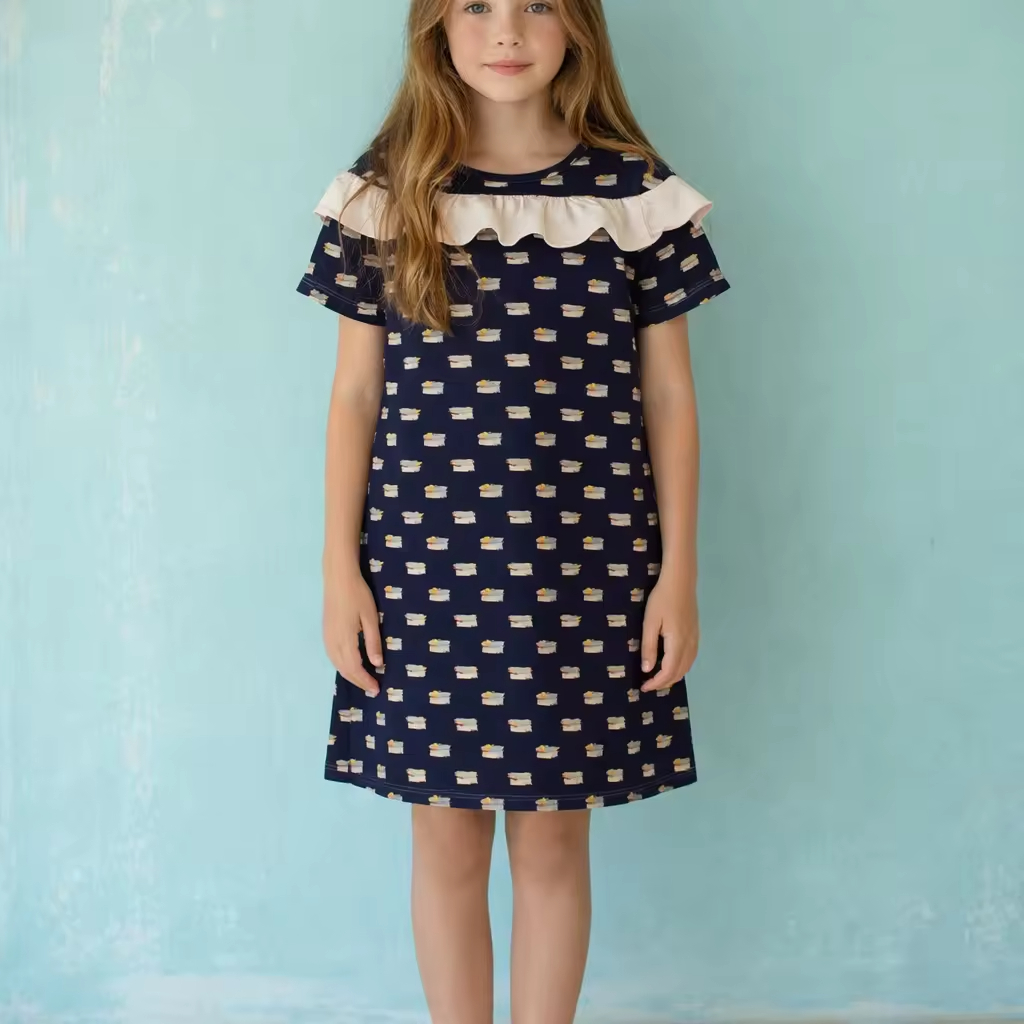 Guangzhou Children's Dress Supplier Summer Print Dress with Bow Decoration 30 Years Custom Wholesale Children's Clothing Factory