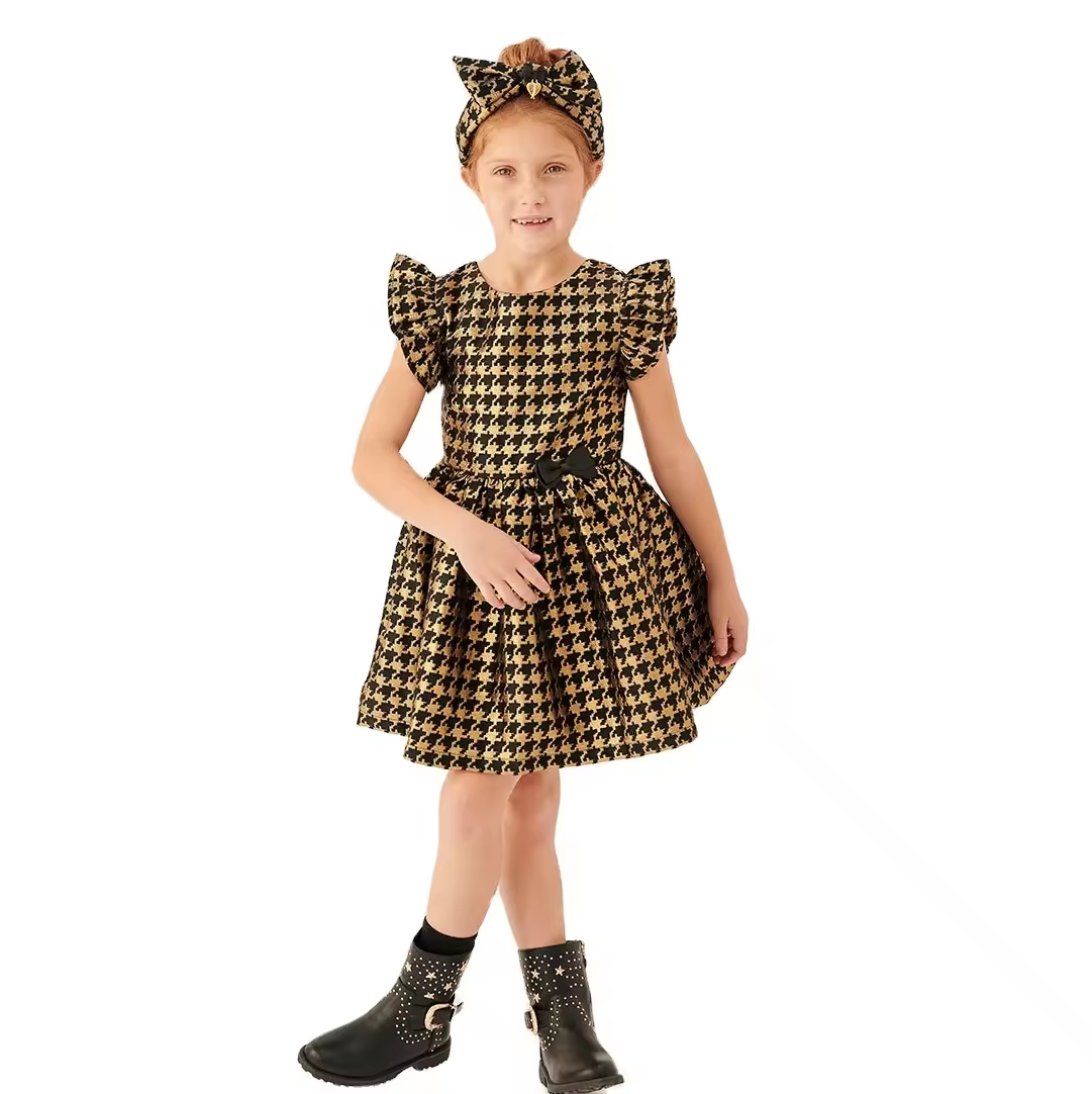 OEM ODM Little Princess Dress Quality Brand Party Clothes for Baby Girls Woven Fabric Bow Decoration Print Pattern for Children