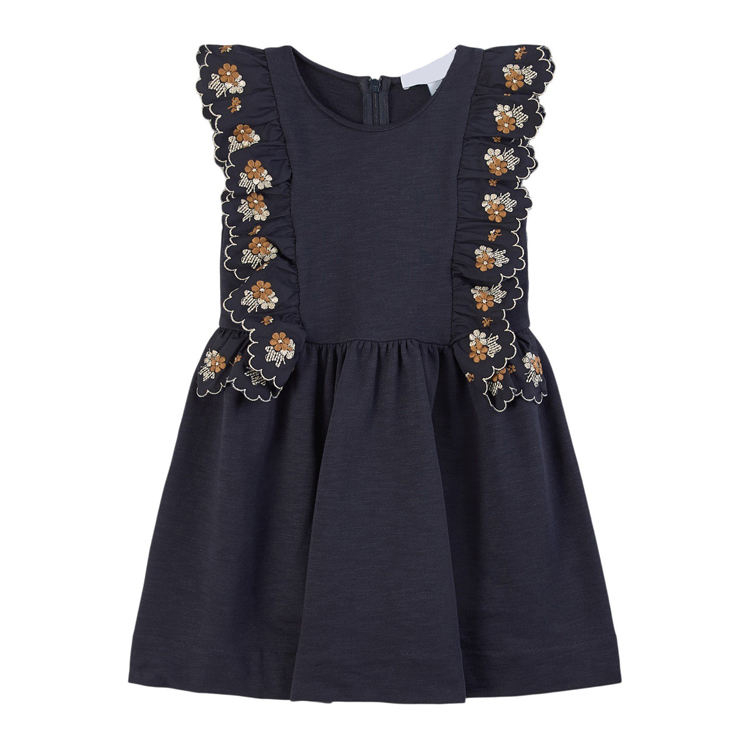 New Arrival Children Frocks Simple Designs Black Color 100% Cotton Casual Summer Dress Flower Embroidery Girls' Dresses