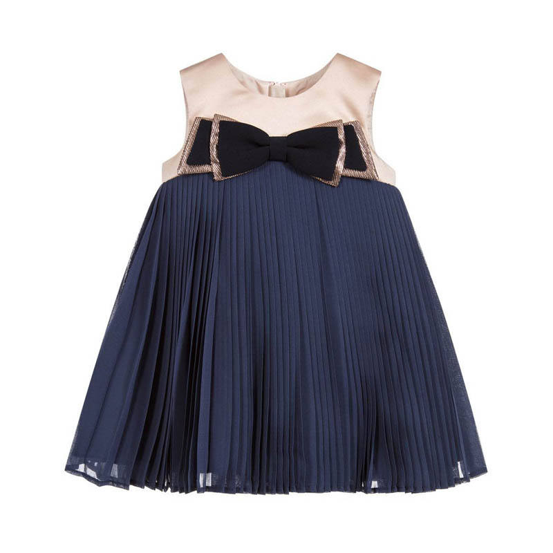 Sleeveless Baby Girl Party Dress with Pleated Skirt Bloomers and Bow Decoration for Children's Special Occasions