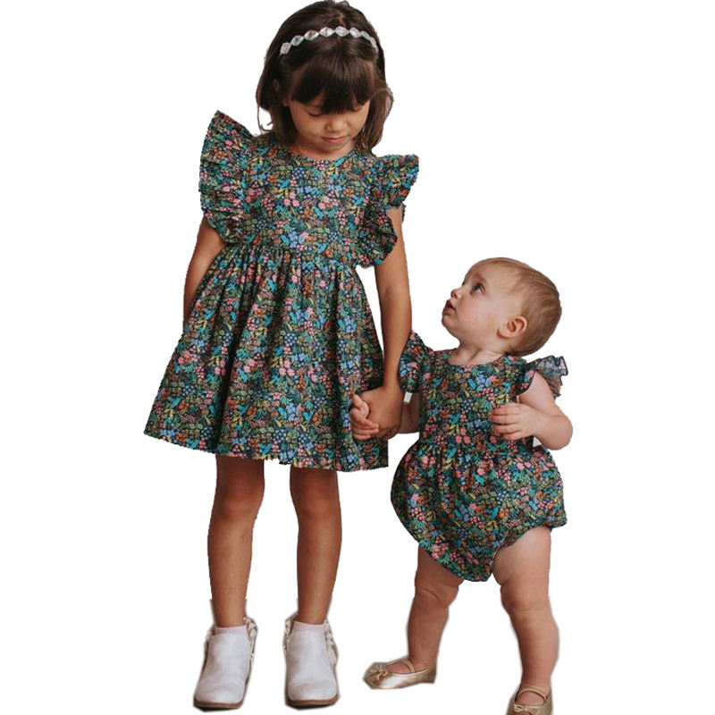 Toddler Pretty Dresses for Spring Summer Customized Cotton Floral Design Family Matching Children Clothing Toddler Dresses