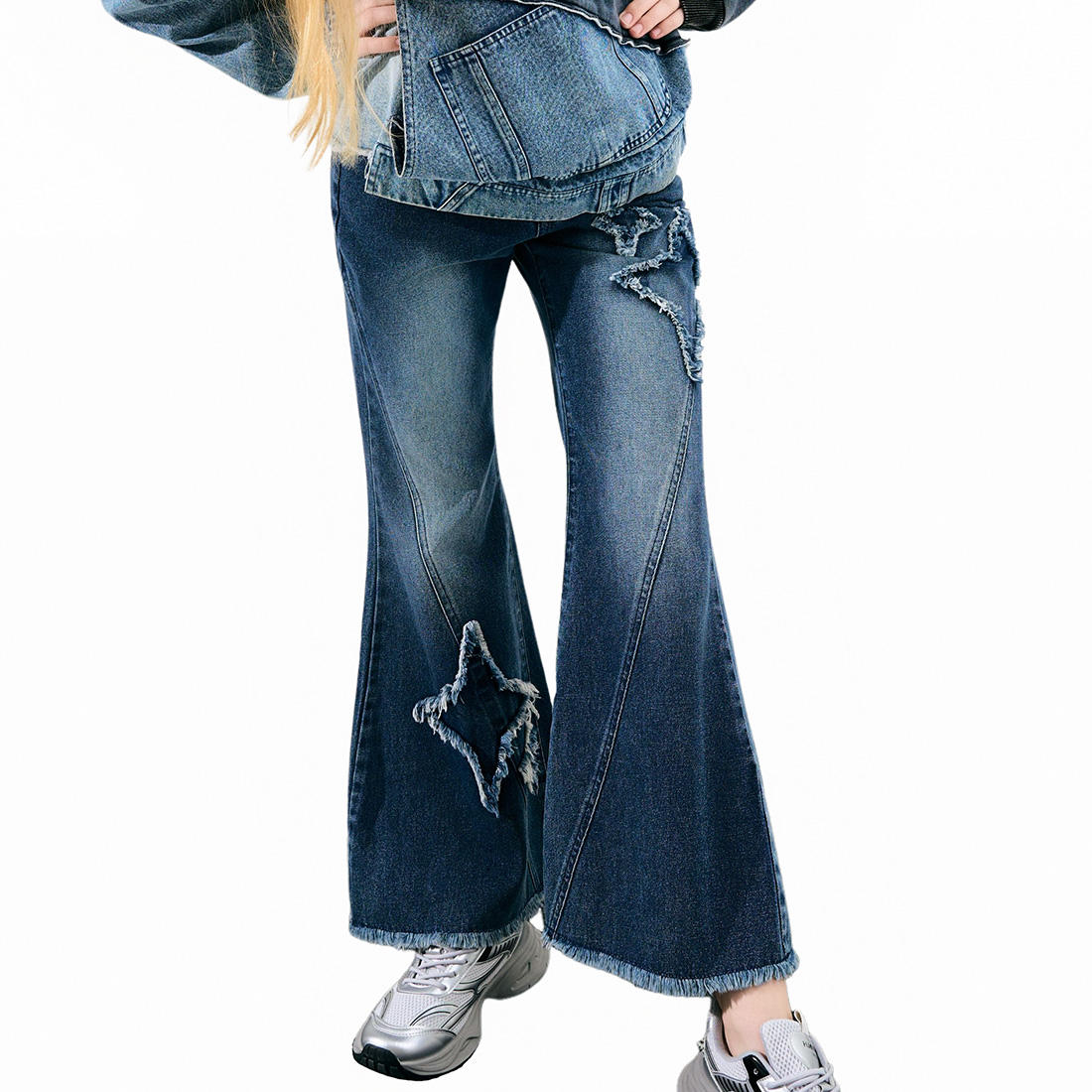 Guangzhou Factory Casual Jeans for Girls Plus Size Washed Pants for Little Girls
