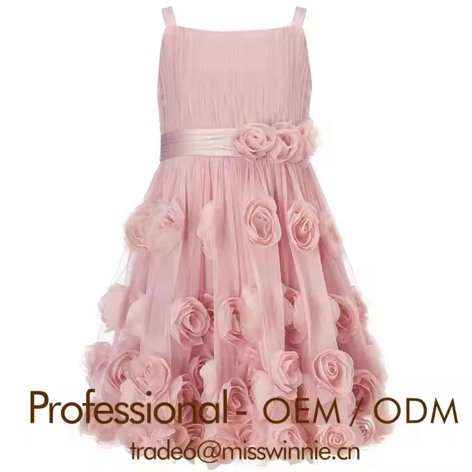 New Design Chiffon Fabric Beautiful Rose Sleeveless Mid-Calf Flower Girl Summer Party Dress for 3 Years Baby Girl